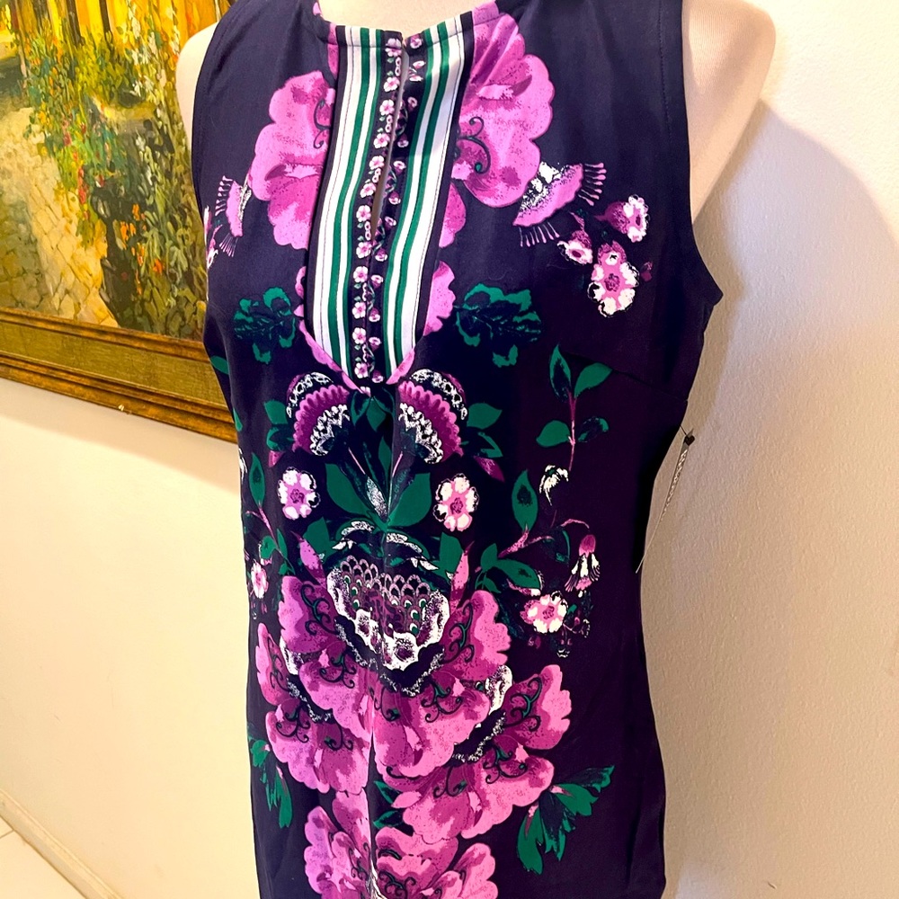 NEt NY & Co Sleeveless Navy Floral Fitted Dress M
